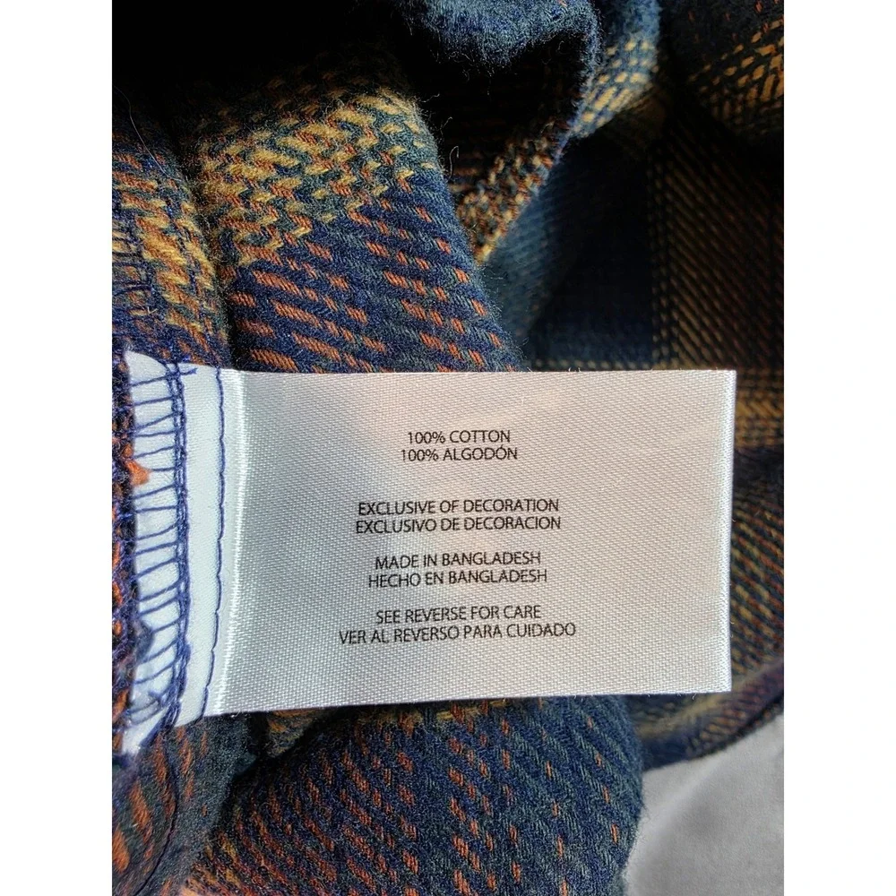Orvis Flannel Shacket Men Large Blue Yellow Plaid Long Sleeve w/ Side Pockets